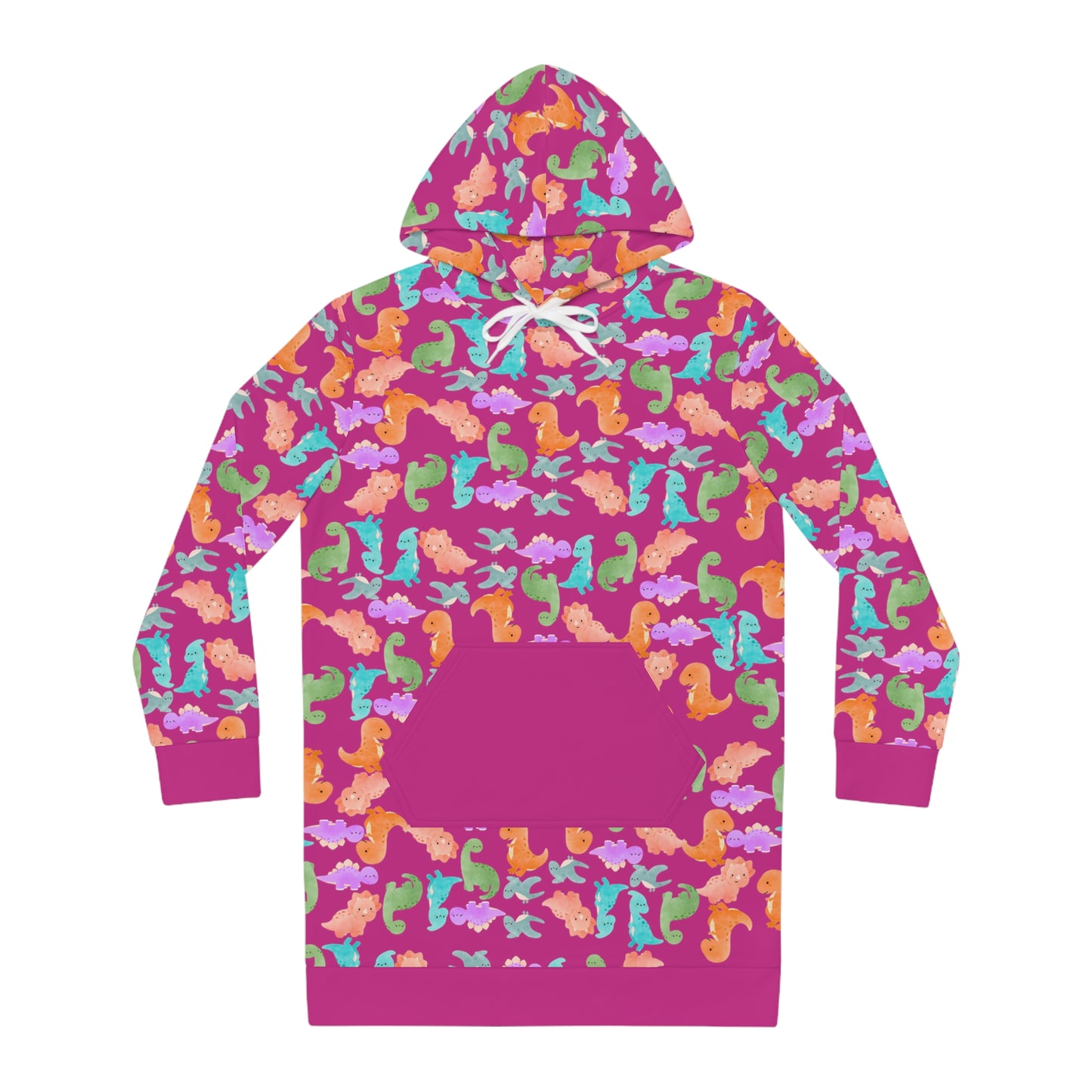 Womens Hoodie Dress Rainbow Dinos Pink