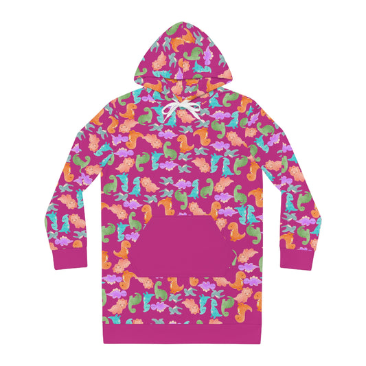 Womens Hoodie Dress Rainbow Dinos Pink