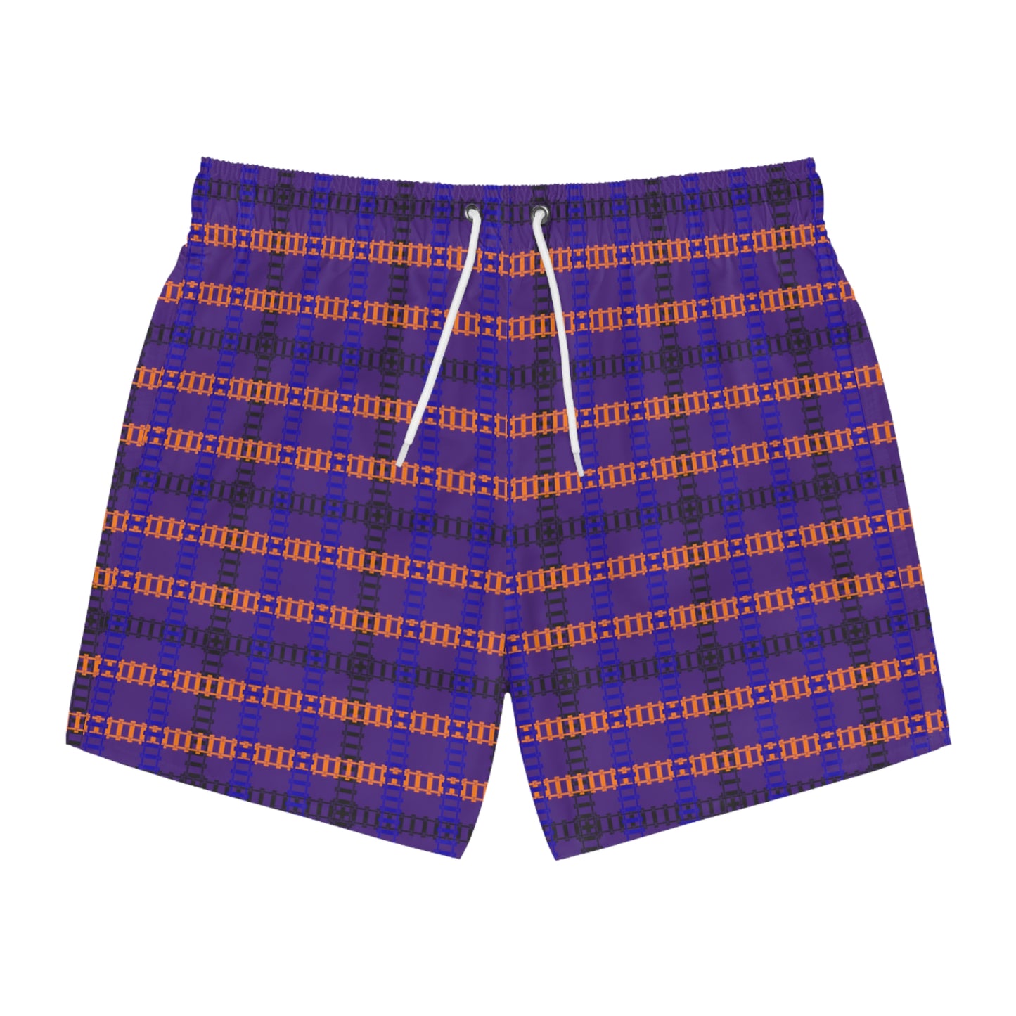 Vibrant Checkered Swim Trunks Beachwear for Summer Fun Vacation Essential Pool Party MustHave Mens Swim Shorts Train Tracks Purple