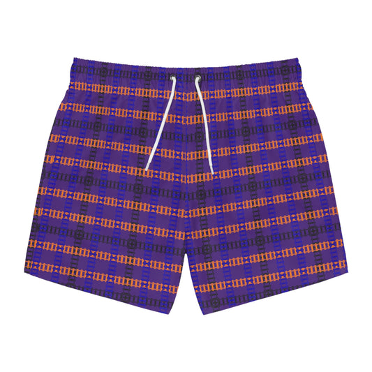 Vibrant Checkered Swim Trunks Beachwear for Summer Fun Vacation Essential Pool Party MustHave Mens Swim Shorts Train Tracks Purple
