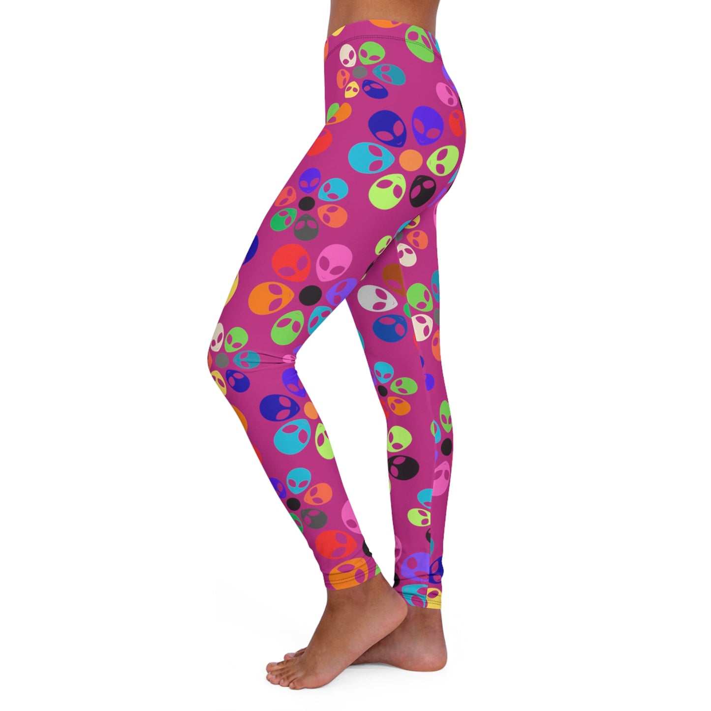 Colorful Alien Print Spandex Leggings Fun Workout Pants Casual Everyday Wear Gift for SciFi Lovers Unique Fashion Leggings Alien Rainbow Flowers Pink