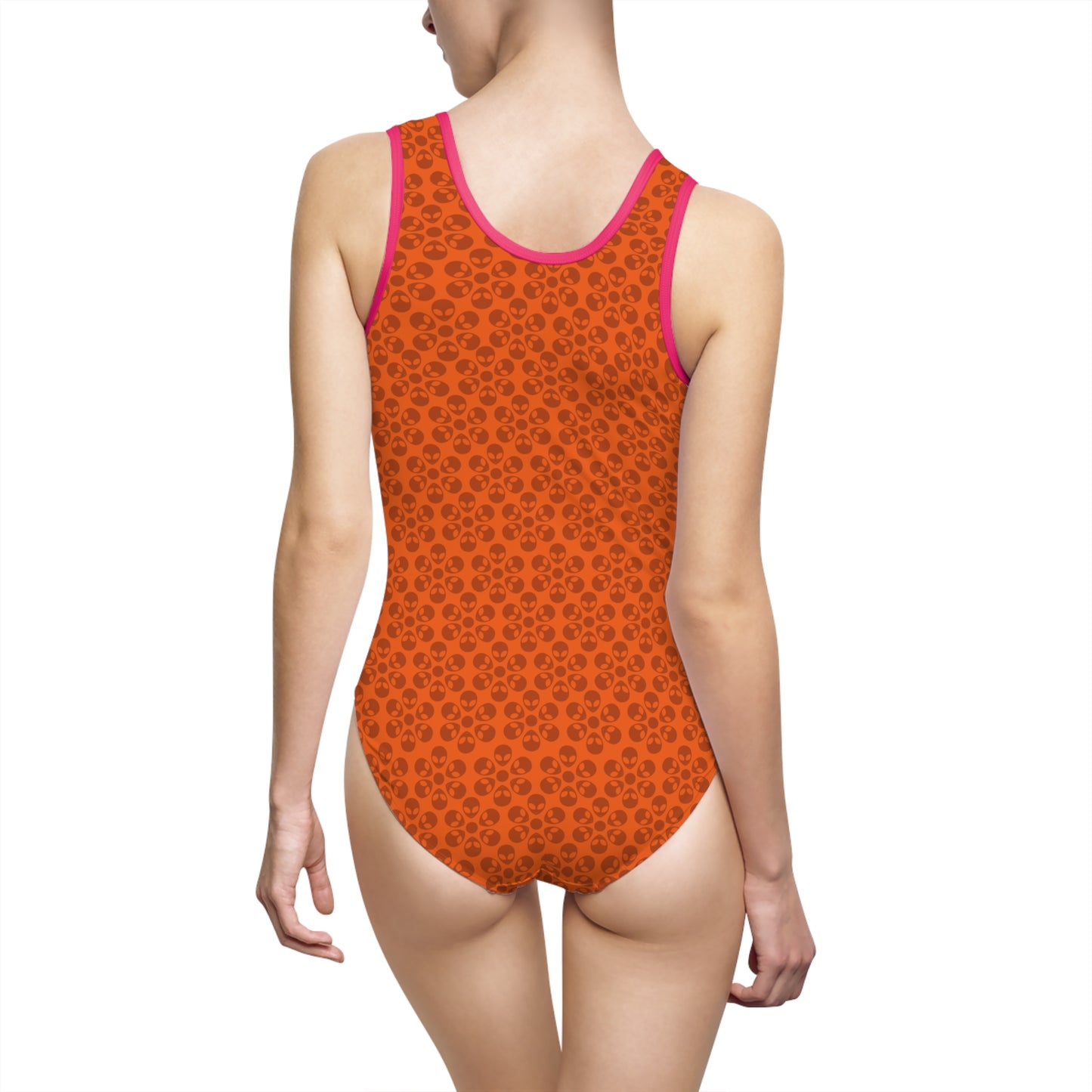 Chic Floral Womens Swimsuit Retro Bathing Suit Summer Pool Apparel Beachwear Vacation Essential Alien Flowers Orange