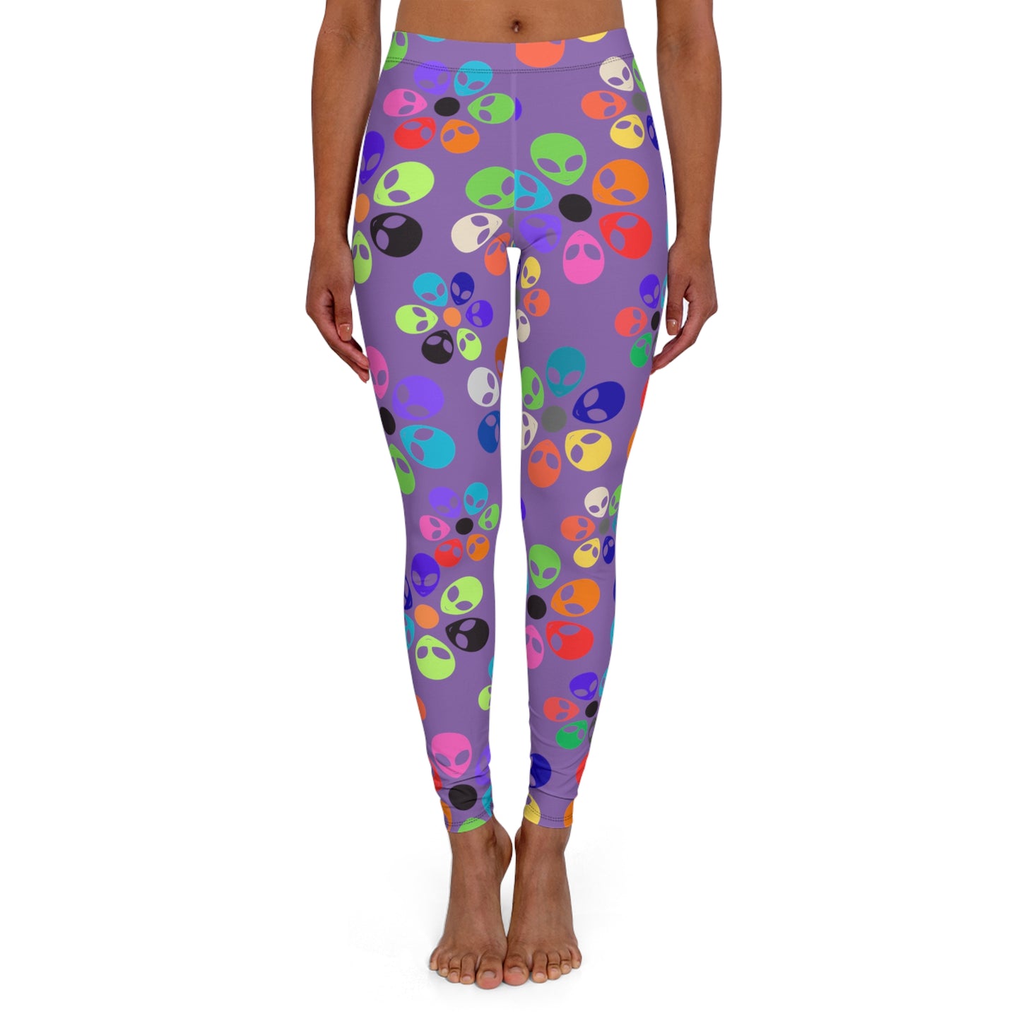 Colorful Alien Print Spandex Leggings Fun Workout Pants Casual Everyday Wear Gift for SciFi Lovers Unique Fashion Leggings Alien Rainbow Flowers Pink