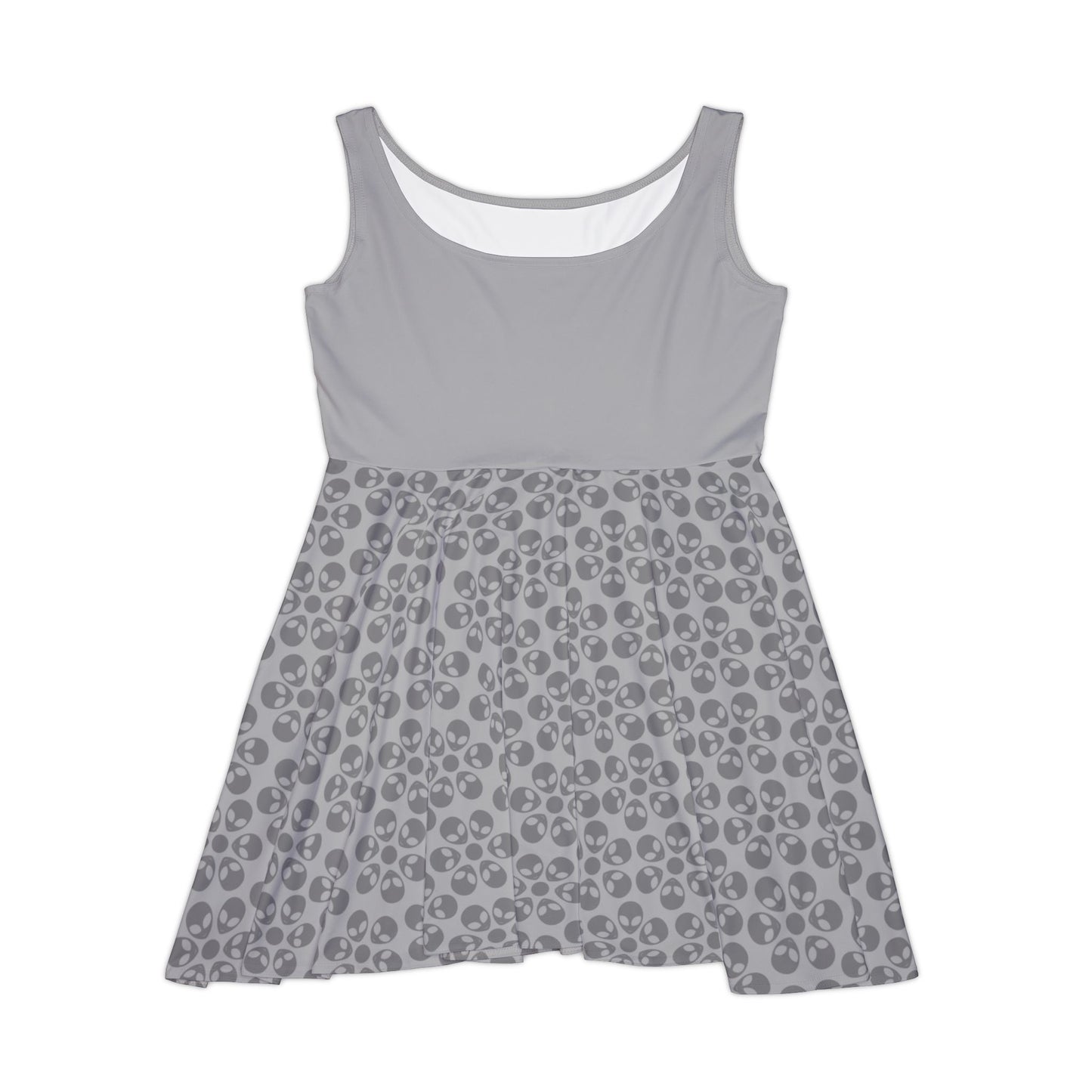 Floral Print Womens Skater Dress Spring Summer Outfit Casual Dress Boho Dress Wedding Guest Dress Trendy Womens Apparel Alien Flowers Light Grey