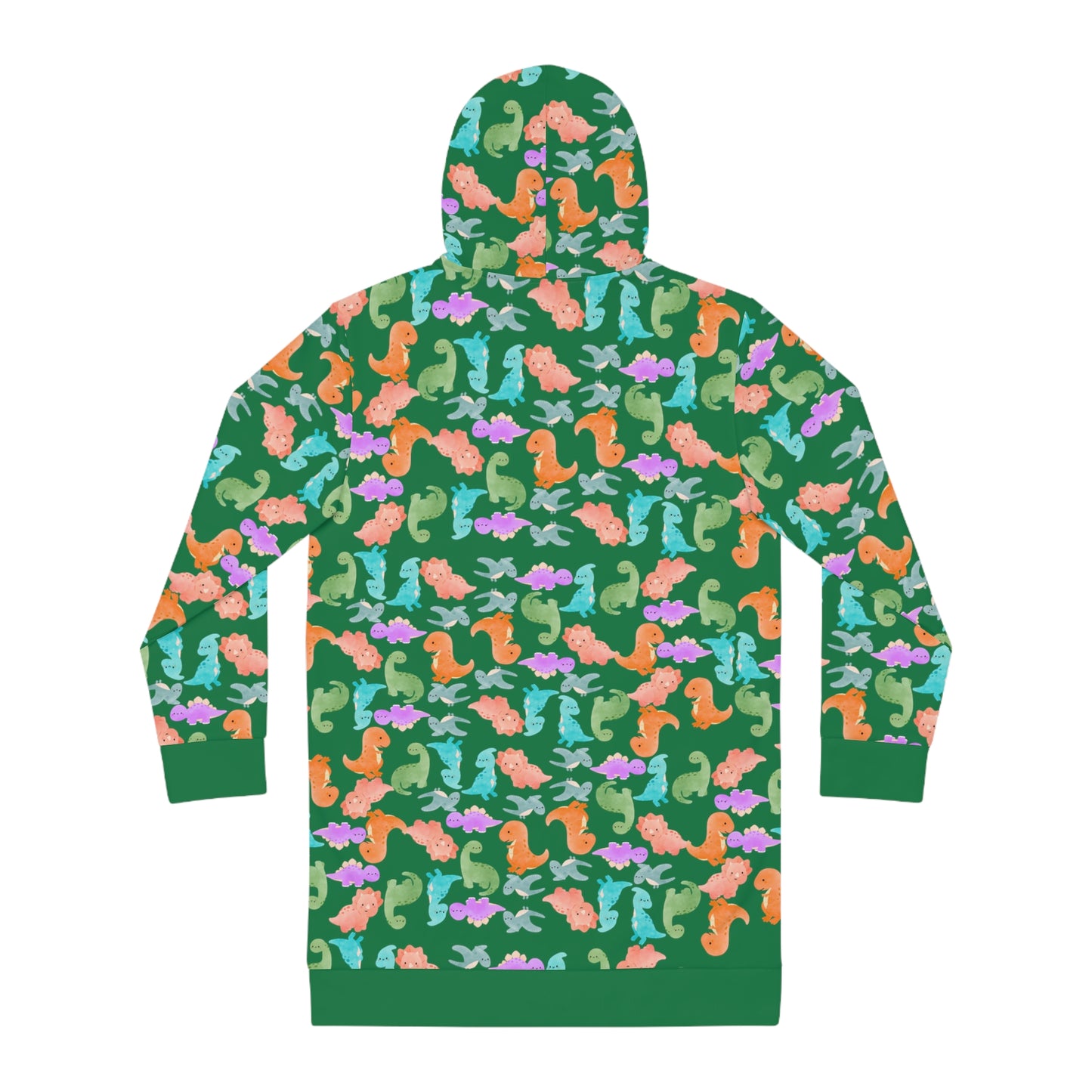 Womens Hoodie Dress Rainbow Dinos Dark Green