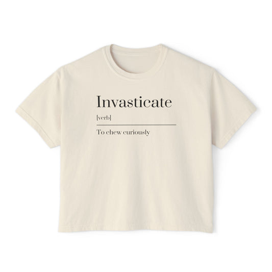 Curious Adventure Women's Boxy Tee, Casual Summer Top, Gift for Foodies, Vintage Inspired Shirt, Chew Curiously Tee