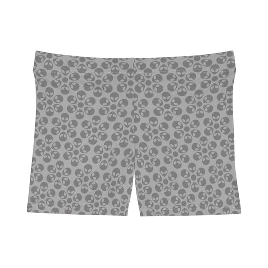 Alien Pattern Womens Shorts for Casual Summer Days Beach Wear Festival Outfit Relaxed Style Alien Flowers Light Grey