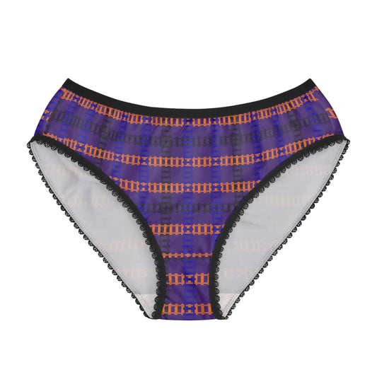 Colorful Patterned Womens Briefs with Lace Trim Comfortable Everyday Panties Unique Gifts for Her Fashionable Loungewear Fun and [...] Train Tracks Purple