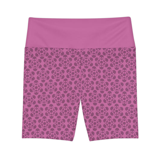 Womens Workout Shorts  Alien Flowers Light Pink