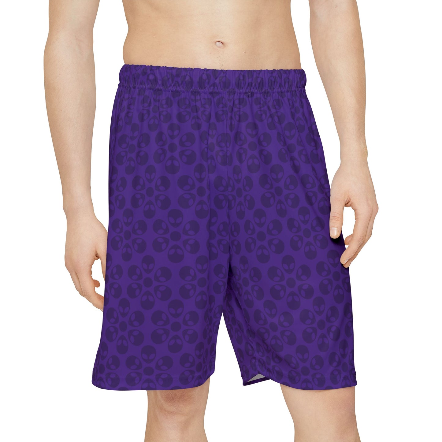 Men’s Skull Pattern Sports Shorts Casual Athletic Wear Summer Beach Shorts Workout Gear Fitness Shorts Gift for Athletes Alien Flowers Purple