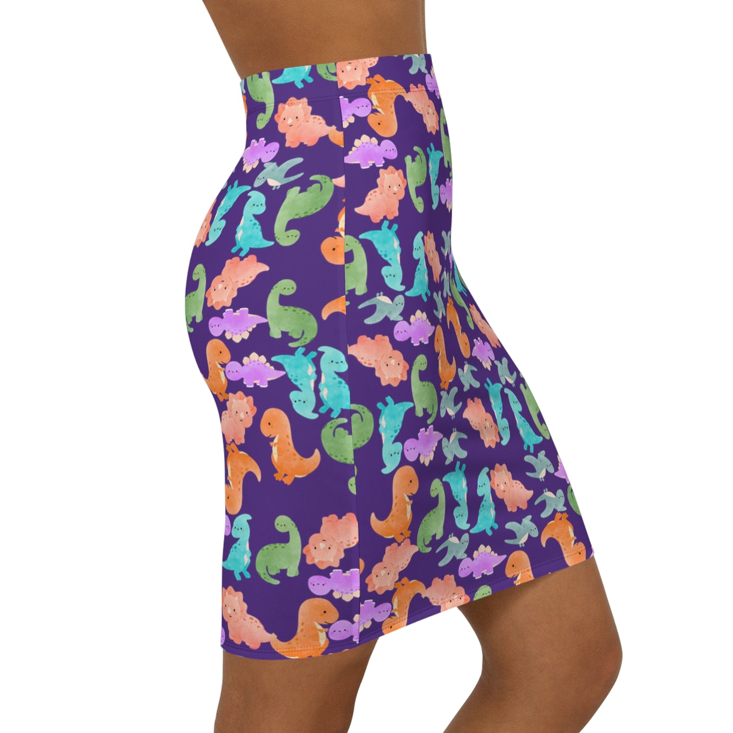 Dinosaur Print MidWaist Pencil Skirt for Fun and Playful Style Womens Skirt Cute Skirt Fashionable Skirt Casual Skirt Gift Idea Rainbow Dinos Purple