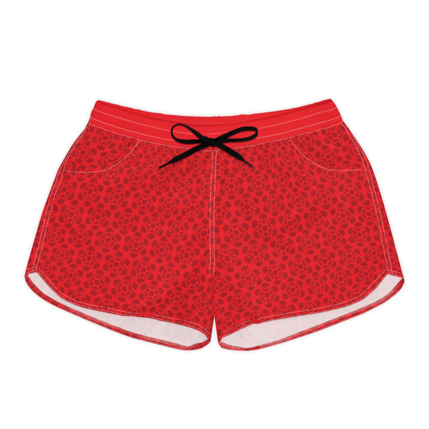 Casual Alien Print Shorts for Women Fashionable Summer Loungewear Perfect for Lounging Yoga Beach Summer Vacations Gifts Alien Flowers Red