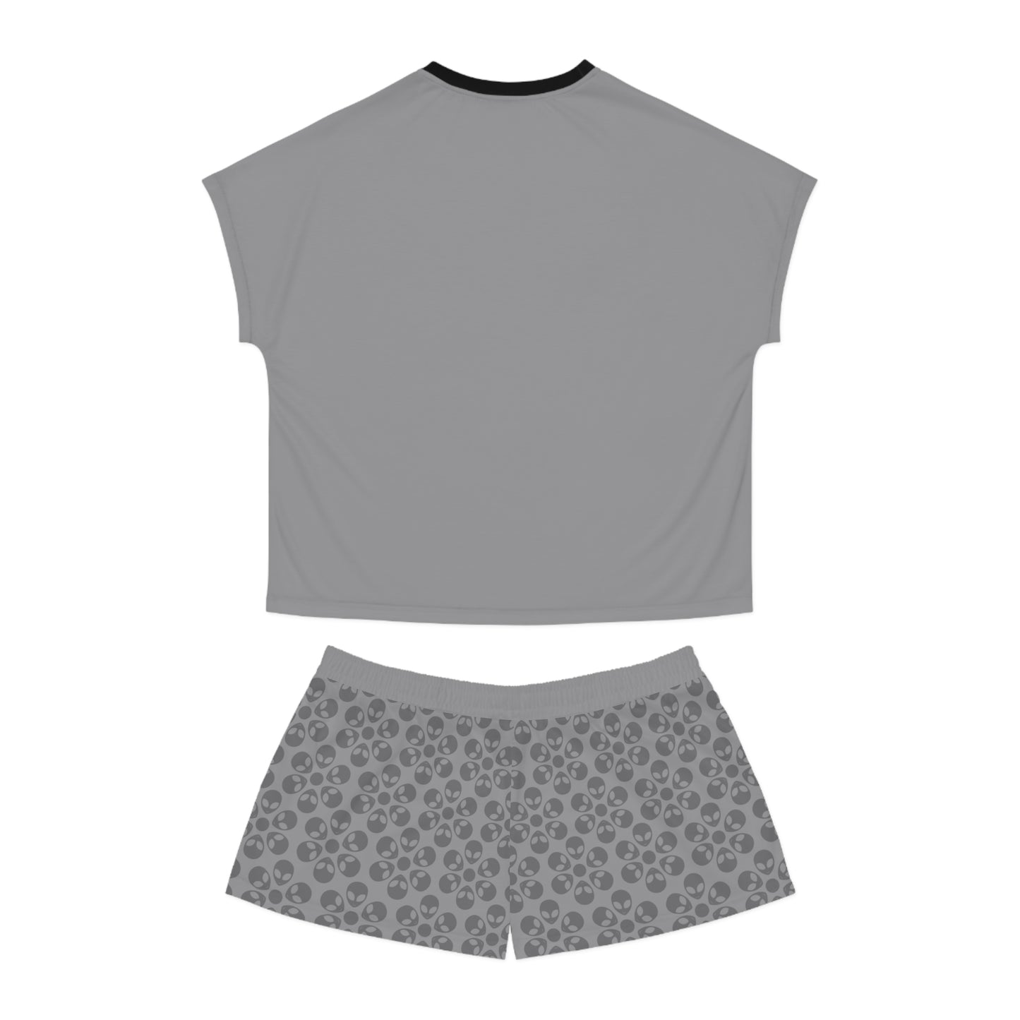 Stylish Womens Pajama Set Cozy Sleepwear AOP Floral Print Perfect for Lounging Gift for Her Summer Nights Relaxation Alien Flowers Grey