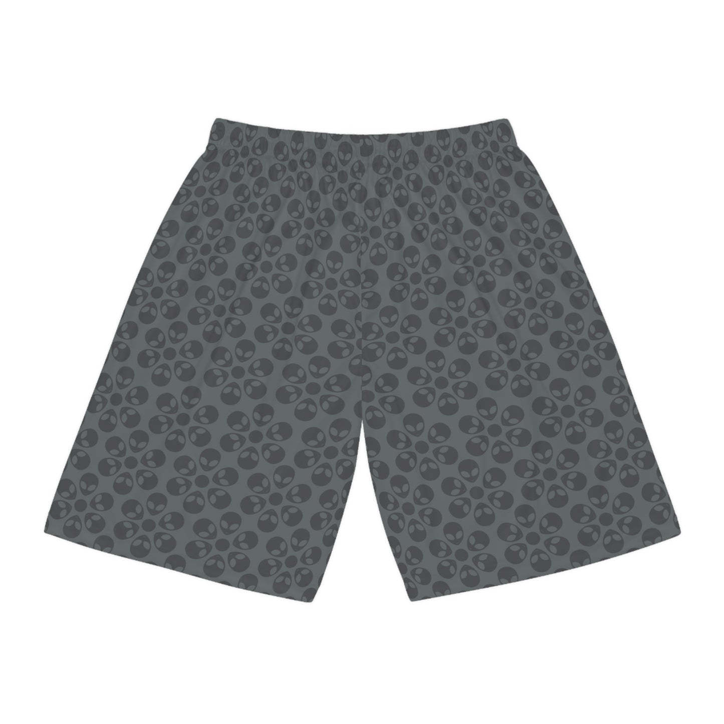 Trendy Skull Pattern Basketball Shorts Summer Activewear Sports Apparel Casual Wear Beach Shorts Gift for Basketball Lovers Alien Flowers Dark Grey