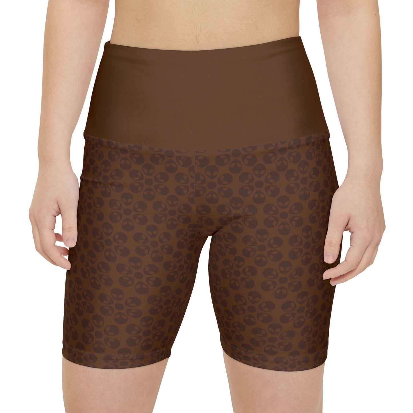 Womens Workout Shorts  Alien Flowers Brown