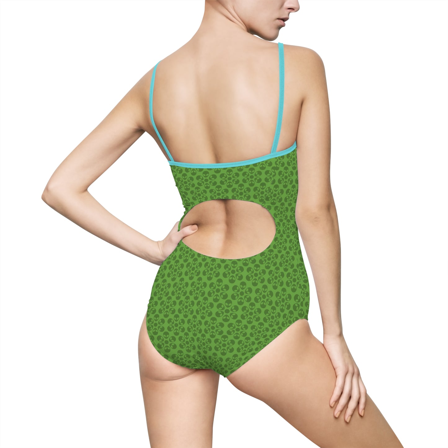 Womens Onepiece Swimsuit  Alien Flowers Green