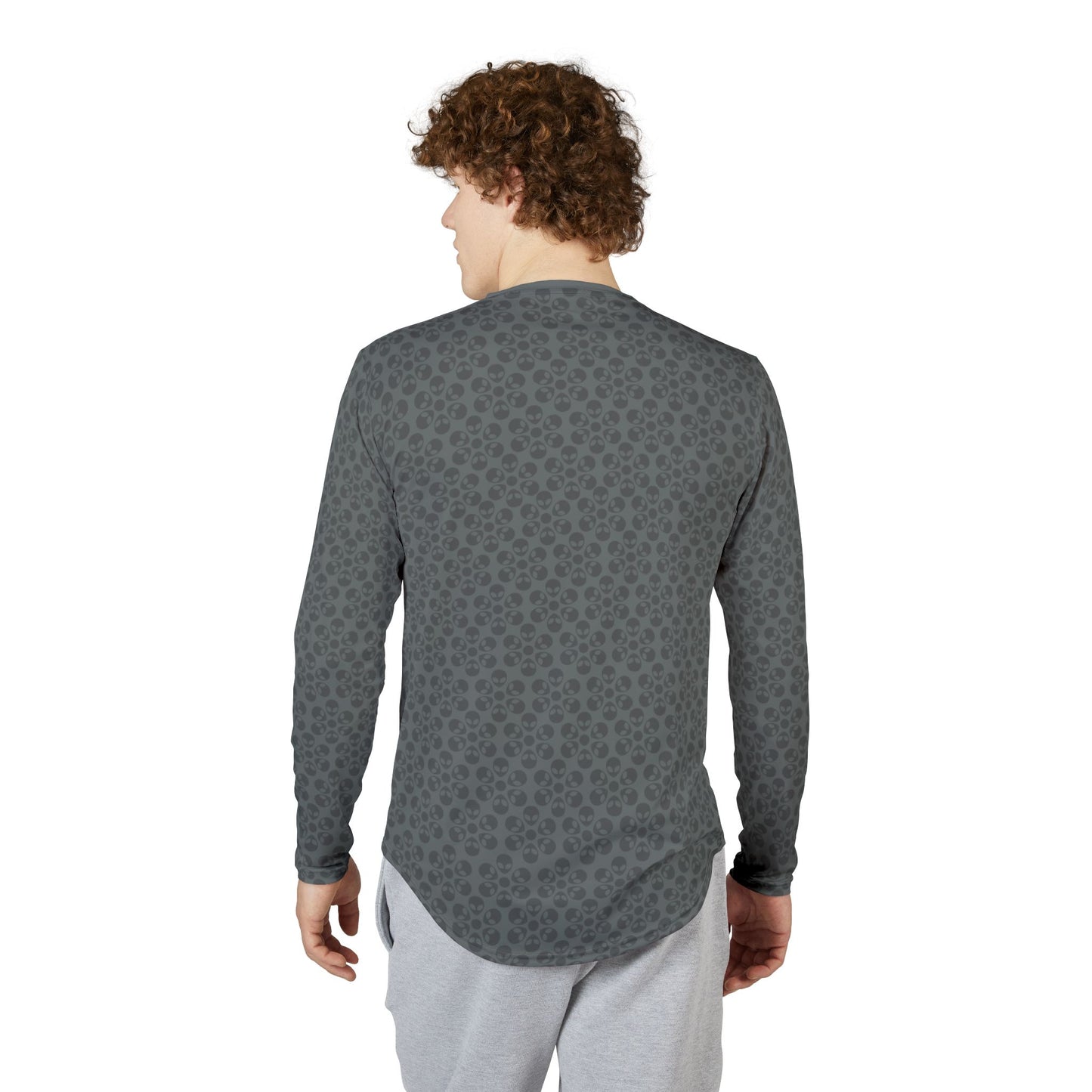 Mens UV Protection Long Sleeve Shirt  Alien Flowers Dark Grey