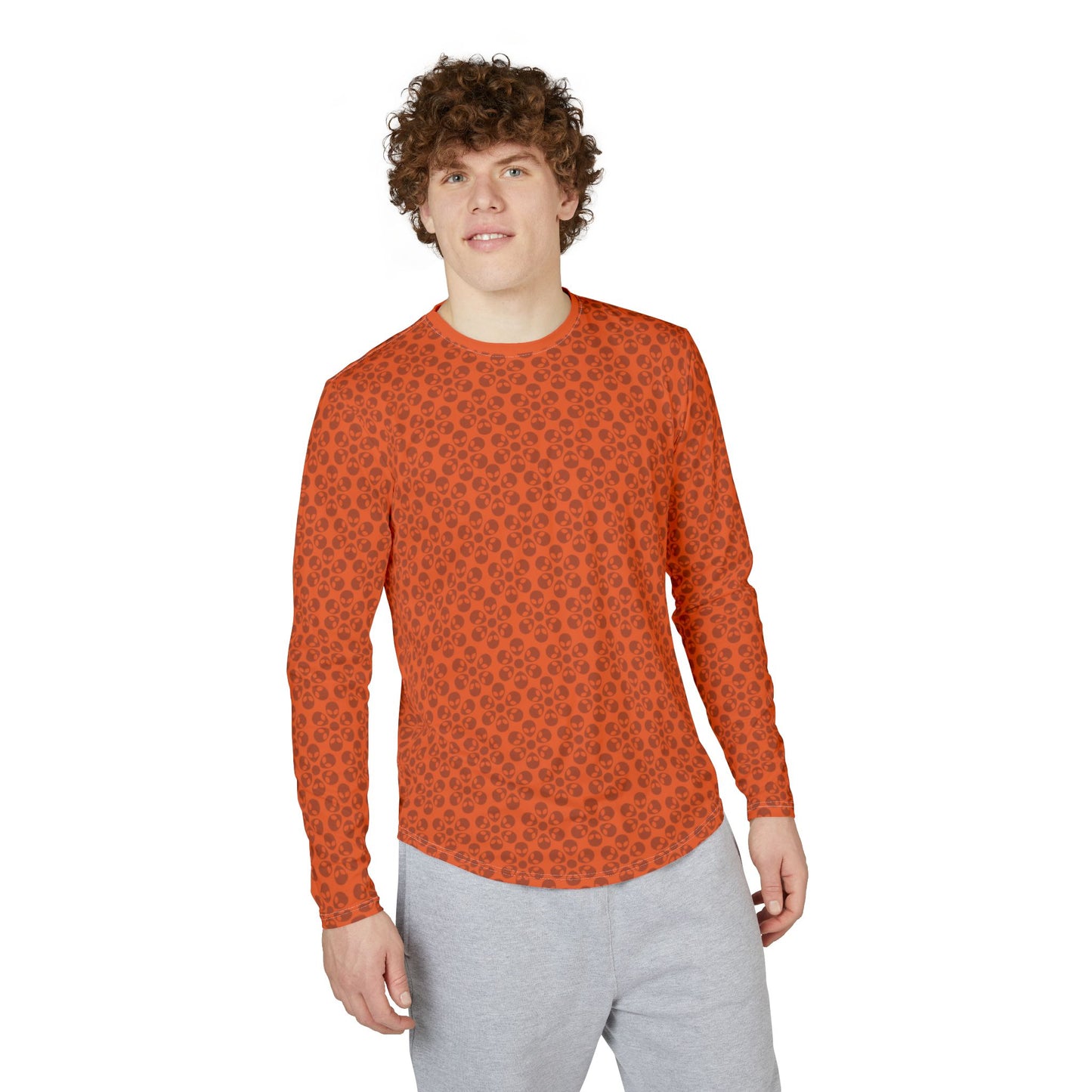 Mens UV Protection Long Sleeve Shirt  Alien Flowers Orange
