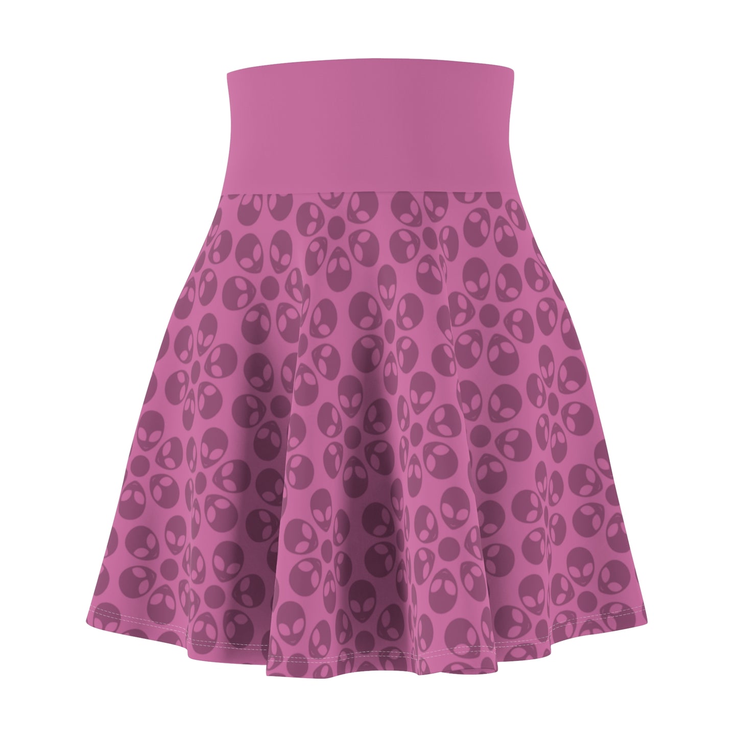 Skull Pattern Womens Skater Skirt Cute AOP Skirt Gothic Summer Wear Festival Outfit Alternative Fashion Alien Flowers Light Pink