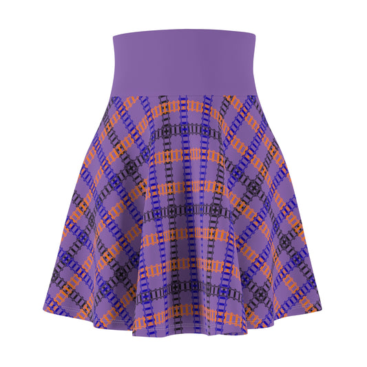 Stylish Womens Plaid Skater Skirt Trendy AOP Skirt Casual Everyday Wear Festive Outfit Summer Fashion 90s Vintage Inspired Train Tracks Light Purple
