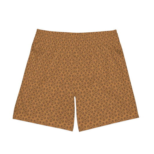 Mens Elastic Beach Shorts  Alien Flowers Light Brown