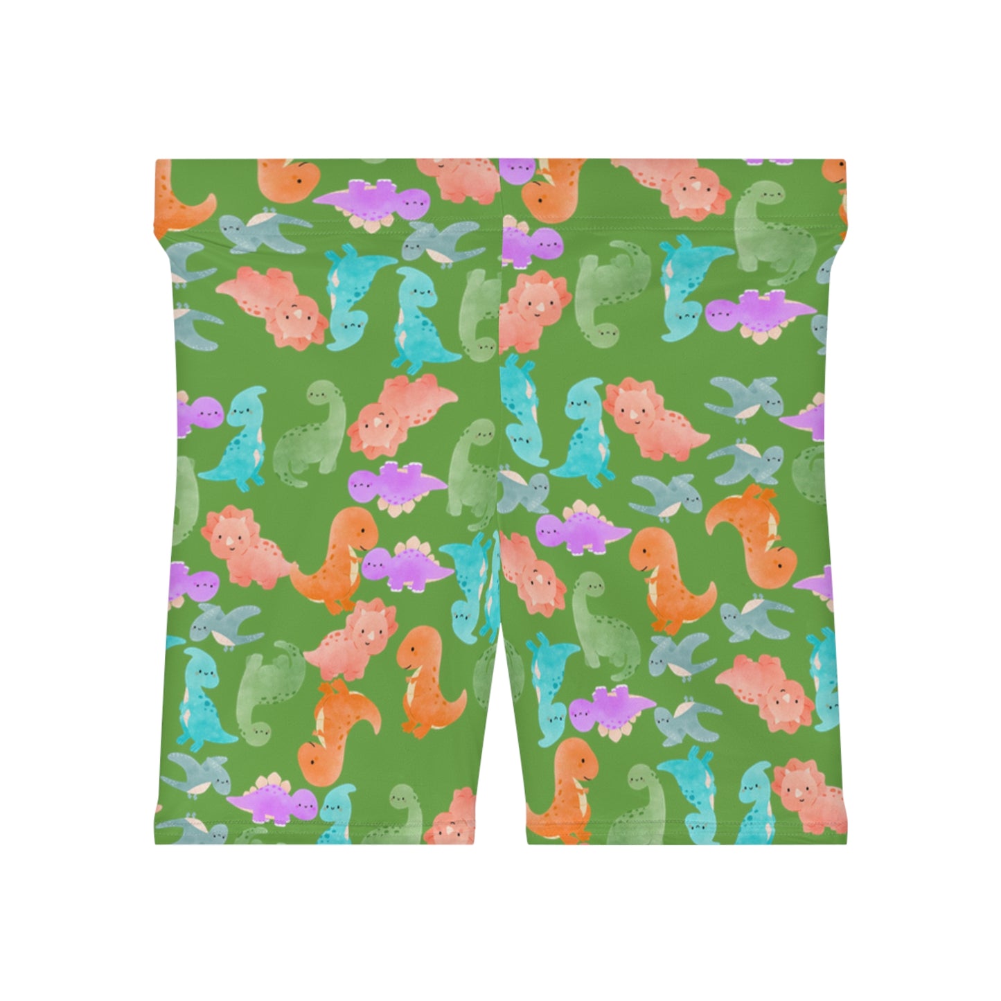 Colorful Dinosaur Womens Biker Shorts  AOP Perfect for Casual Wear workout Summer Birthdays Playdates Unique Gift Rainbow Dinos Green