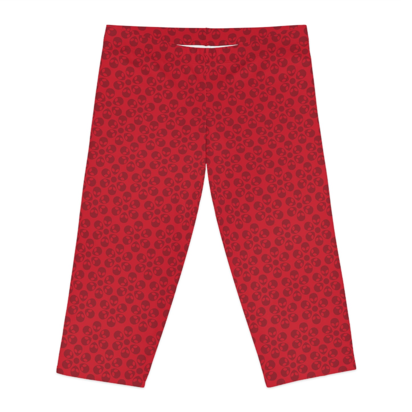 Womens Capri Leggings Alien Flowers Dark Red