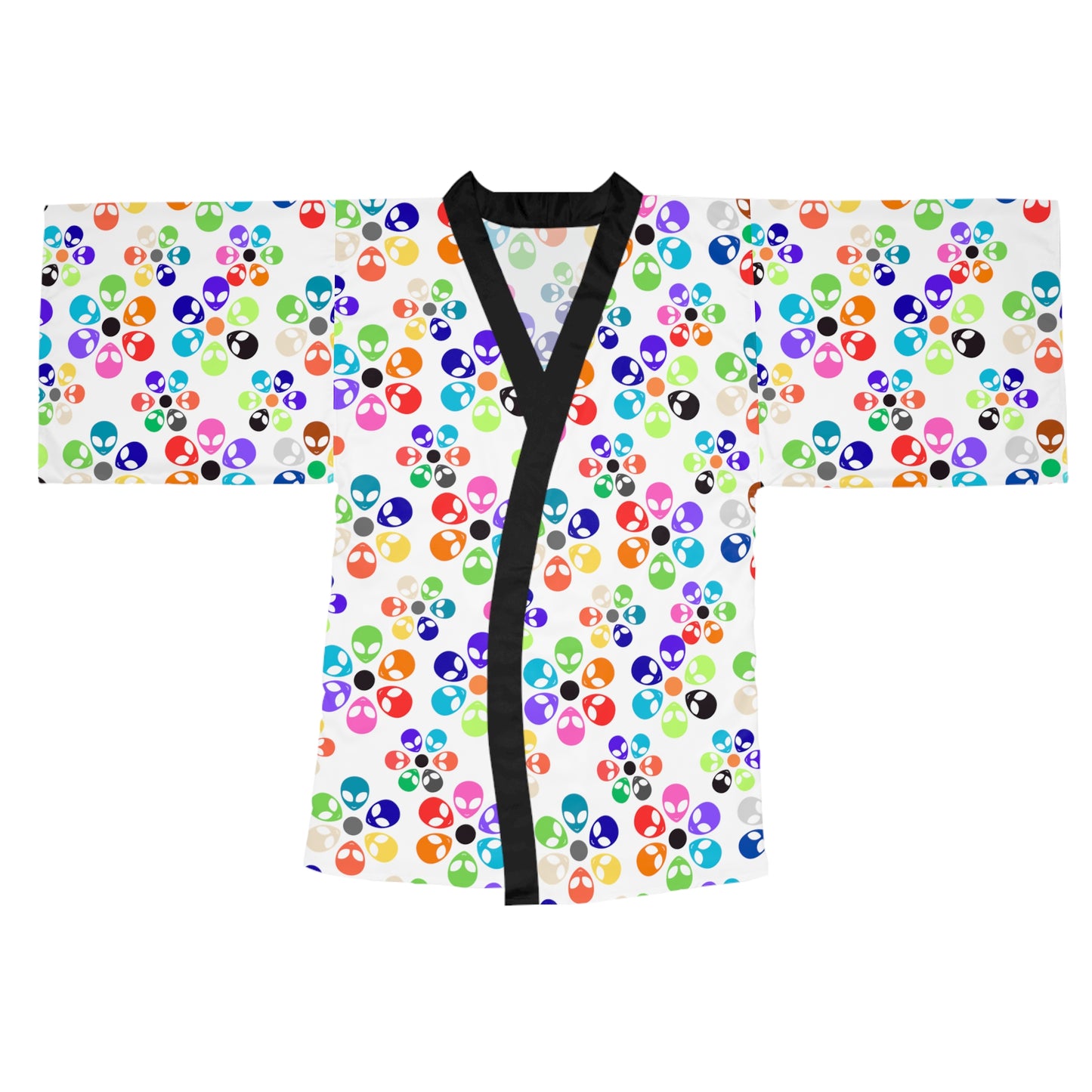 Colorful Floral Long Sleeve Kimono Robe Boho Fashion Relaxed Loungewear Perfect for Home Spa Days or Festivals Alien Rainbow Flowers Pink