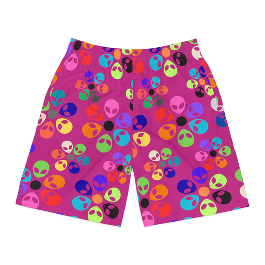 Colorful Alien Print Mens Jogger Shorts Cool Summer Shorts Festival Wear Beach Shorts Trendy Casual Shorts Alien Rainbow Flowers Pink