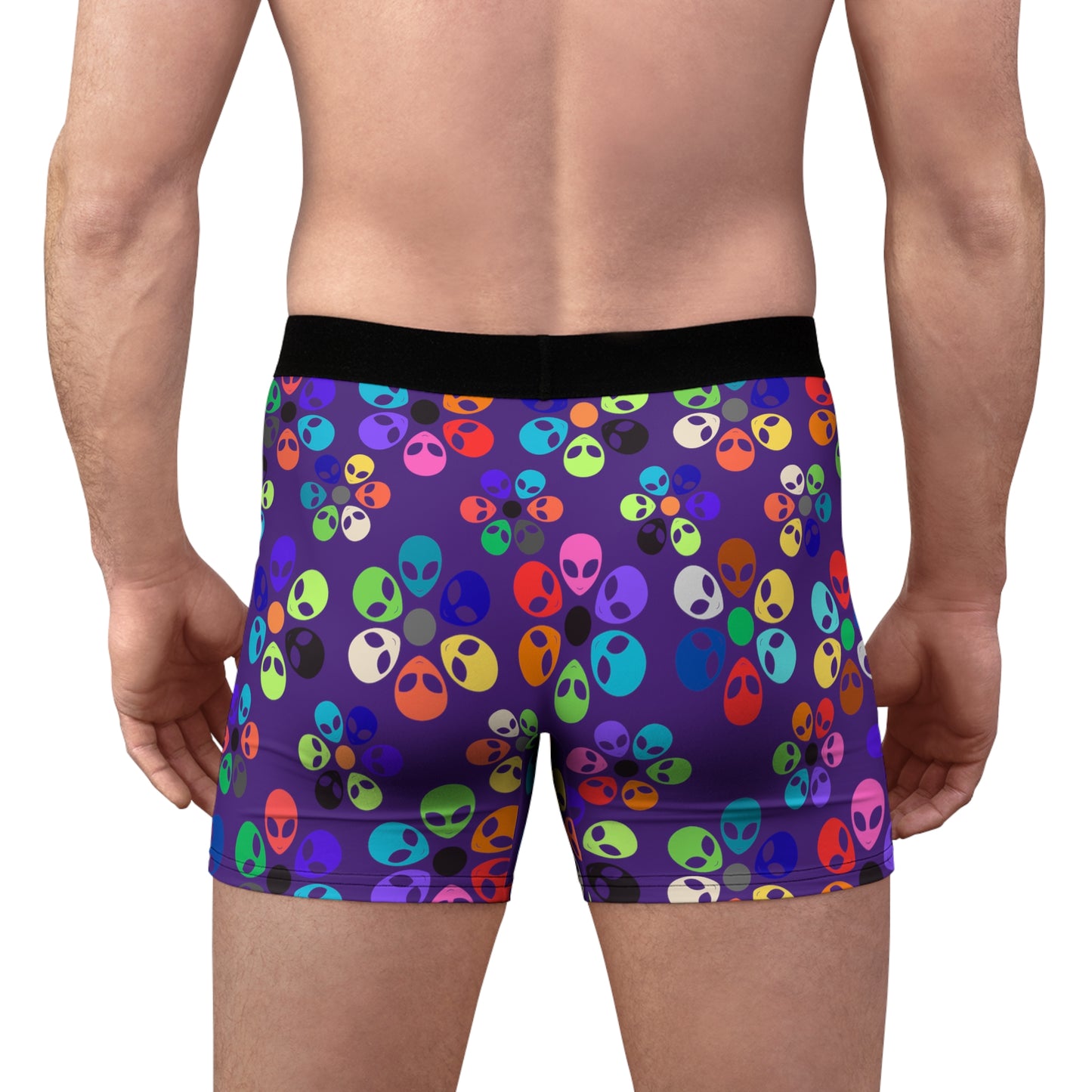 Colorful Alien Print Boxer Briefs for Men  Fun & Comfy Great for Gifting Casual Wear Everyday Essentials and Special Occasions Alien Rainbow Flowers Purple