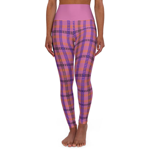 Comfortable High Waisted Yoga Leggings Stylish Activewear Yoga Pants Fitness Apparel Workout leggings Gym Clothes Train Tracks Light Pink