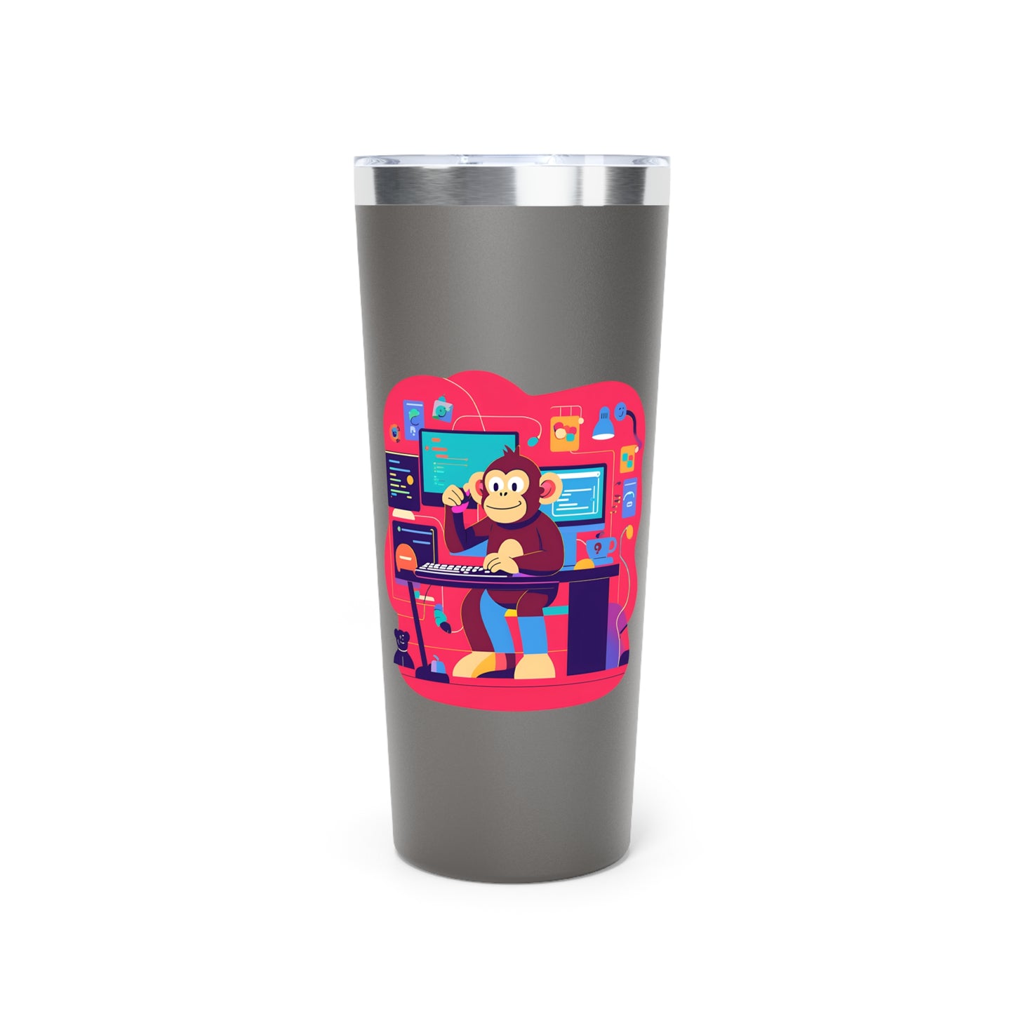 Cute Monkey Gamer Tumbler, 22oz Copper Insulated Drinkware, Perfect for Work & Play, Birthday Gift, Travel Mug, Fun Desk Accessory