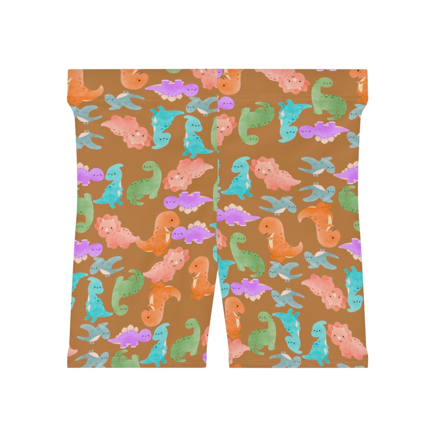 Colorful Dinosaur Womens Biker Shorts  AOP Perfect for Casual Wear workout Summer Birthdays Playdates Unique Gift Rainbow Dinos Light Brown