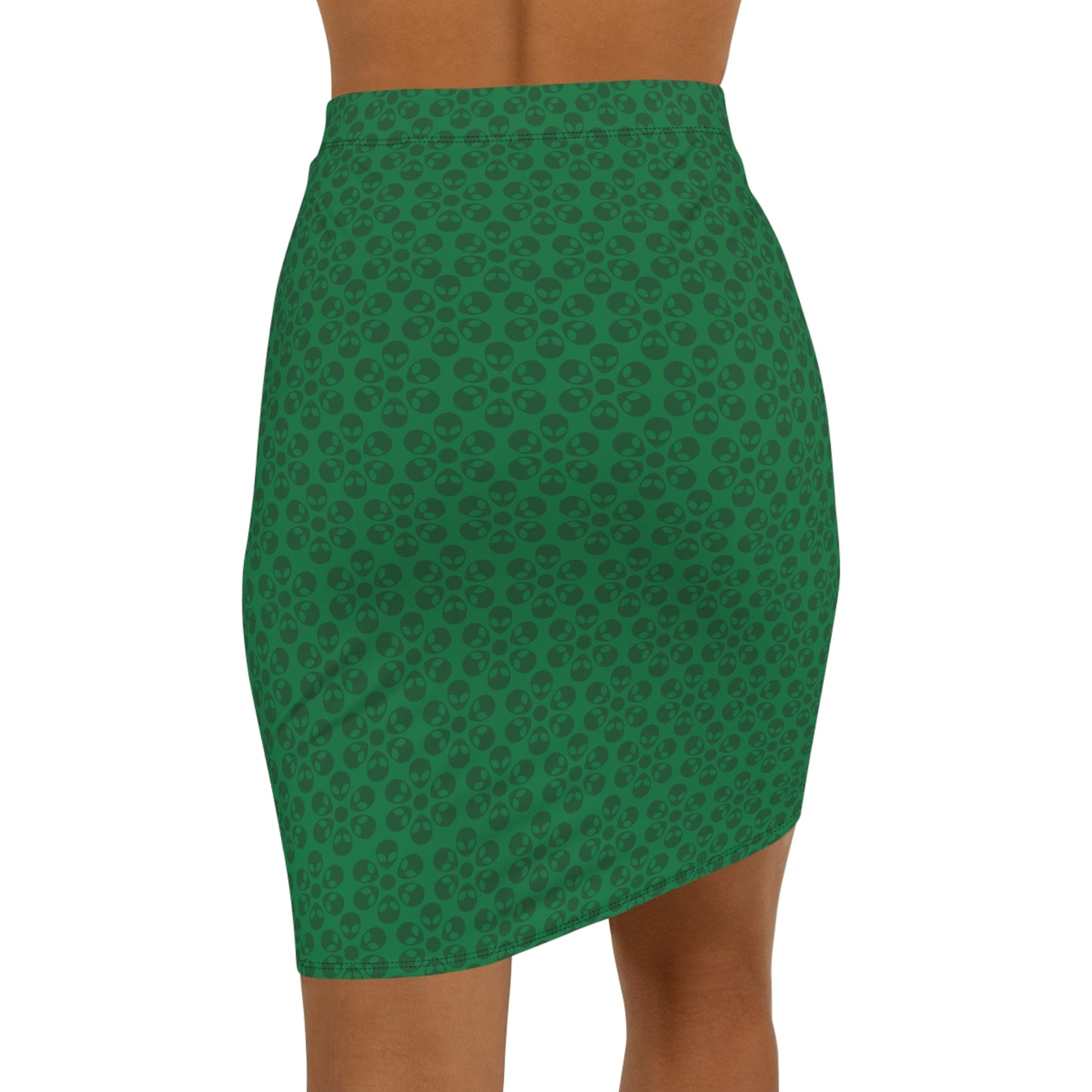 Womens MidWaist Pencil Skirt  Alien Flowers Dark Green