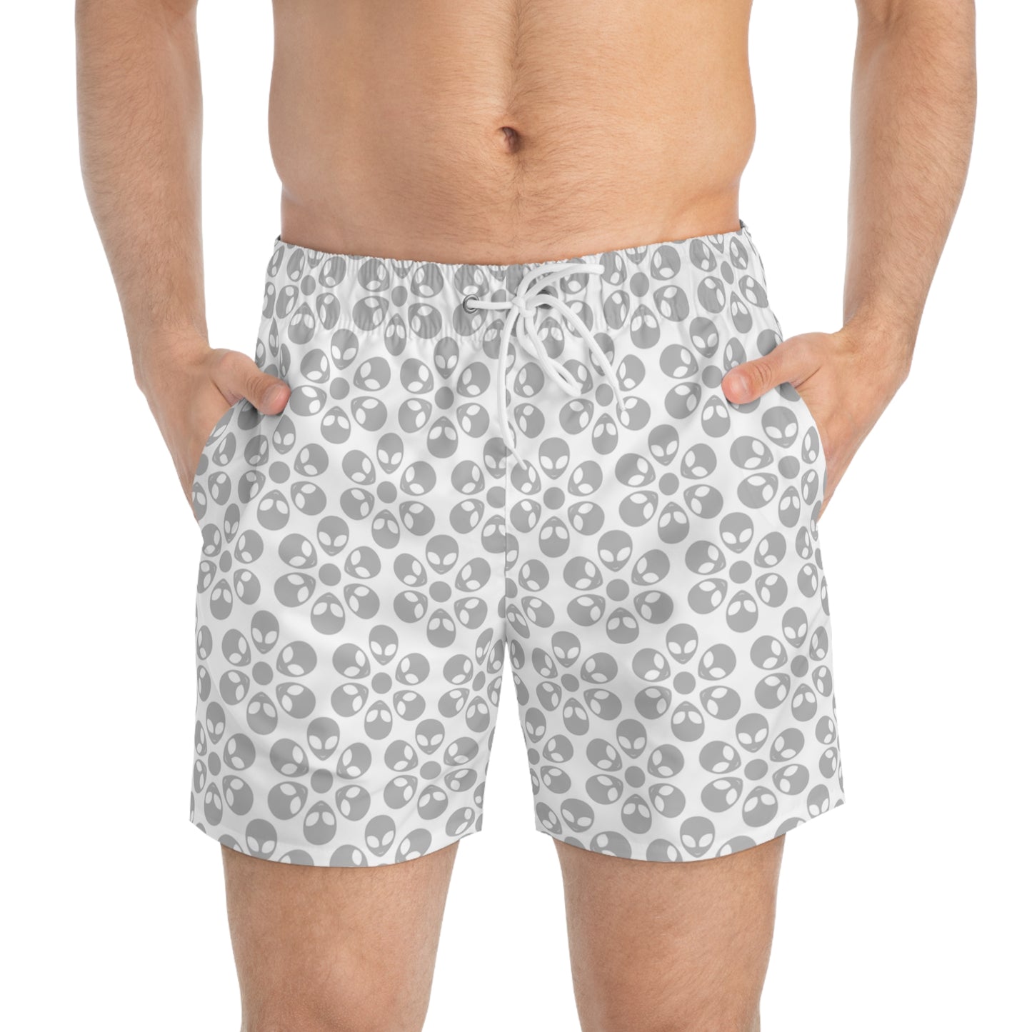 Stylish AOP Swim Trunks for Beach Days Summer Fun Pool Parties Vacation Wear Gift for Him Alien Flowers White