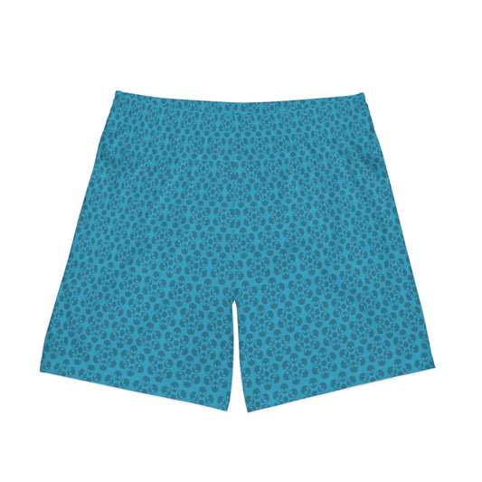 Mens Elastic Beach Shorts  Alien Flowers Turquoise