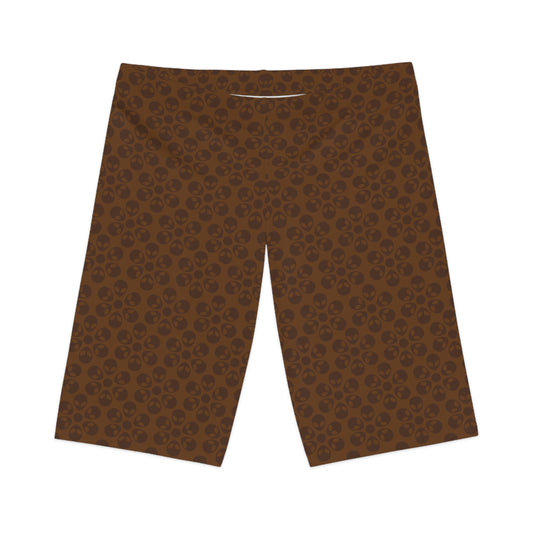 Womens Bike Shorts Alien Flowers Brown