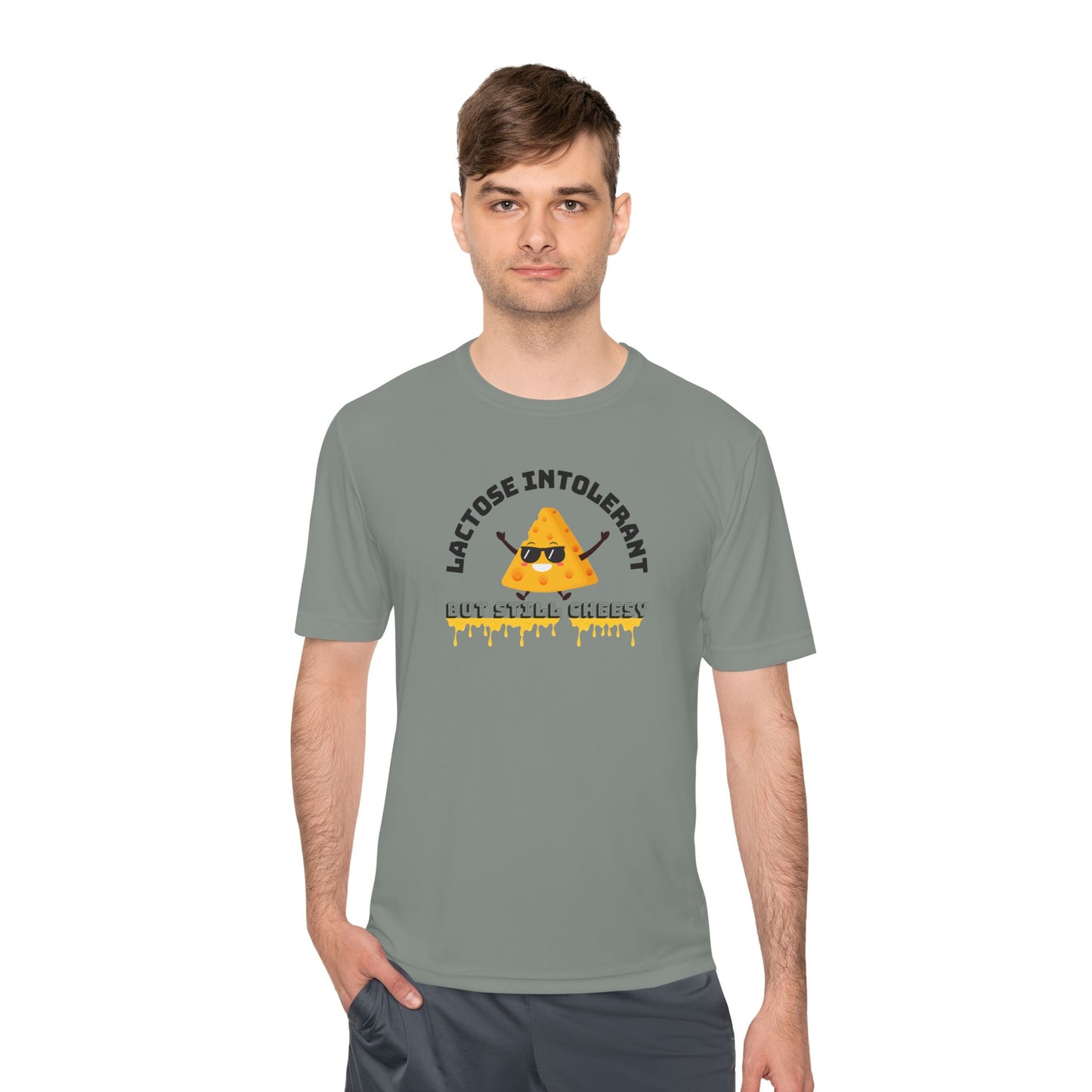 Lactose Intolerant But Still Cheesy Tee - Fun Unisex Moisture Wicking T-Shirt for Foodies, Great for Birthdays, Gifting, and Casual [...]