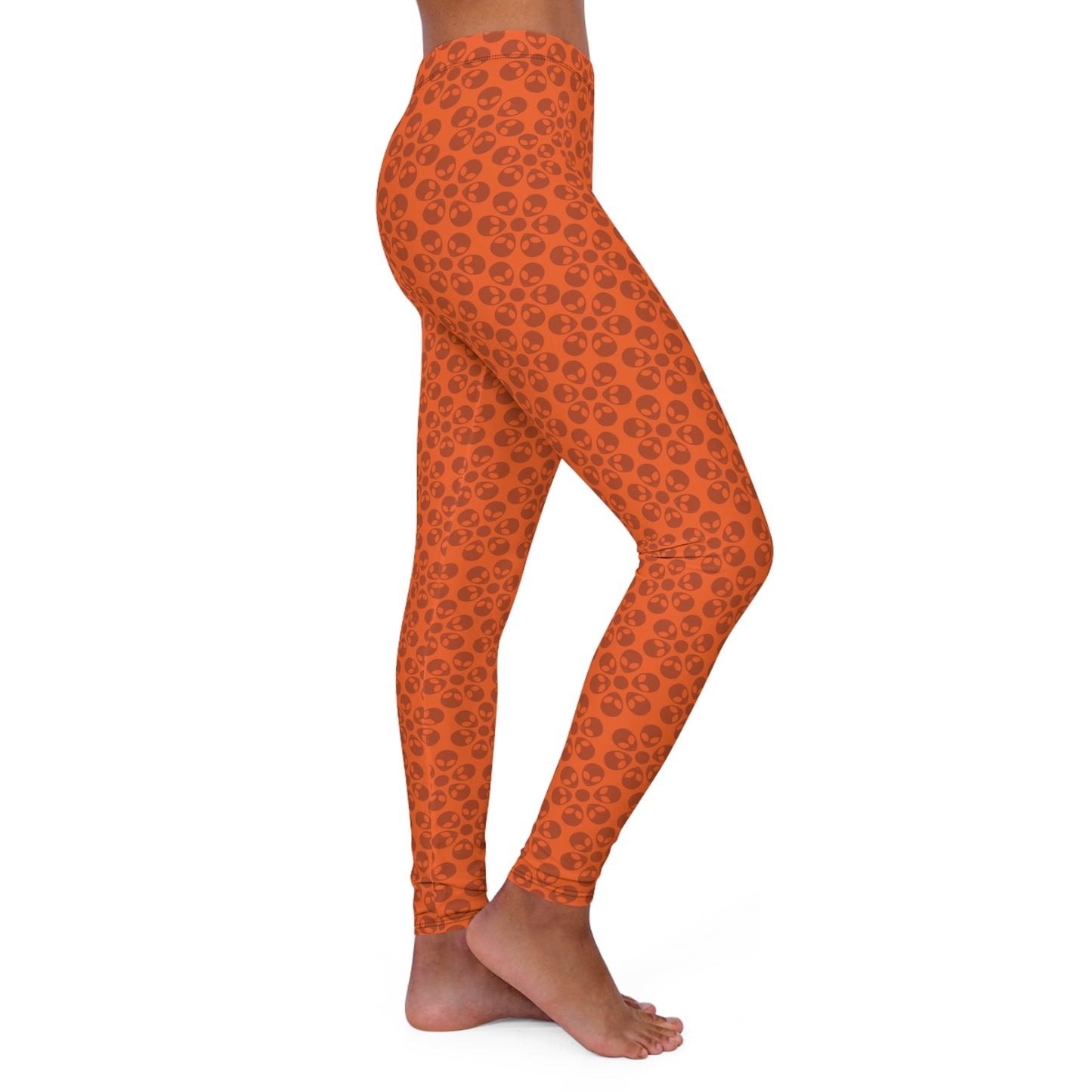Womens Casual Spandex Leggings  Alien Flowers Orange