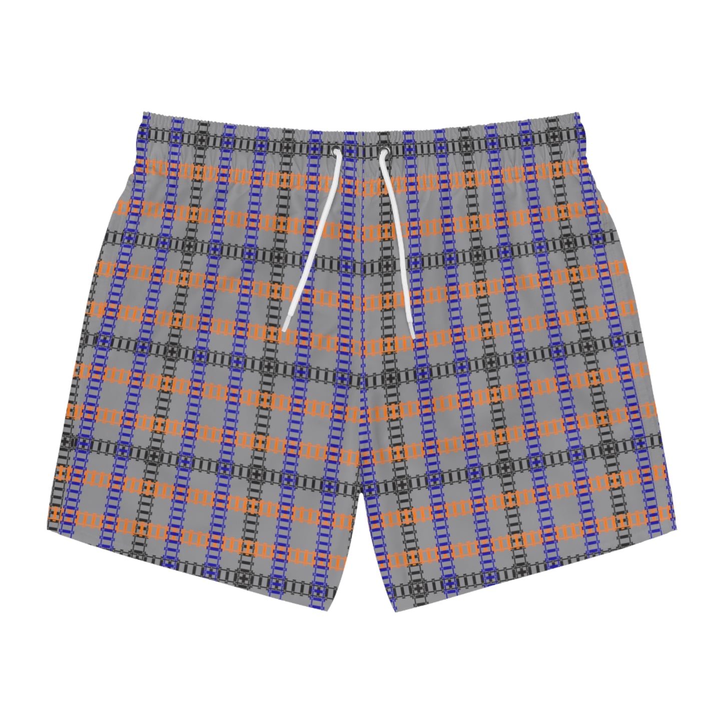 Vibrant Checkered Swim Trunks Beachwear for Summer Fun Vacation Essential Pool Party MustHave Mens Swim Shorts Train Tracks Grey