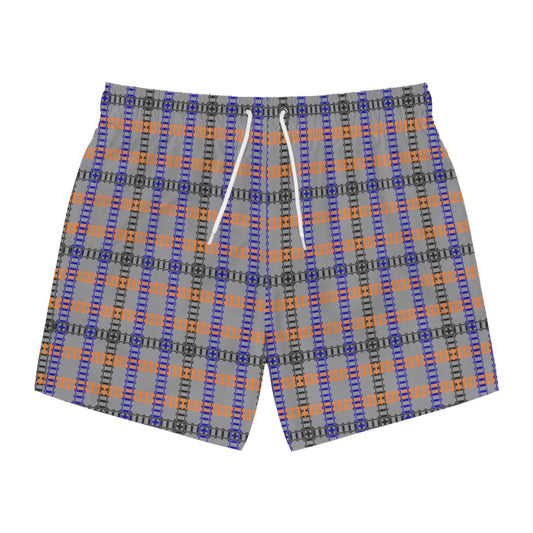 Vibrant Checkered Swim Trunks Beachwear for Summer Fun Vacation Essential Pool Party MustHave Mens Swim Shorts Train Tracks Grey