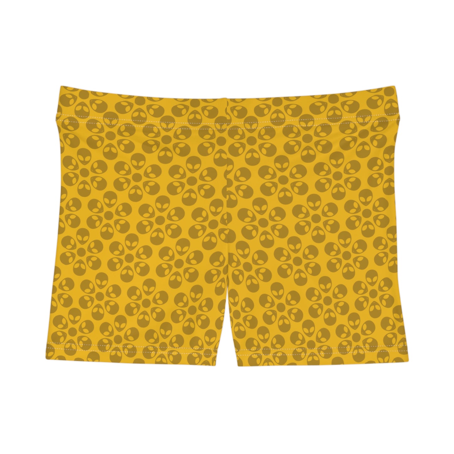 Alien Pattern Womens Shorts for Casual Summer Days Beach Wear Festival Outfit Relaxed Style Alien Flowers Yellow