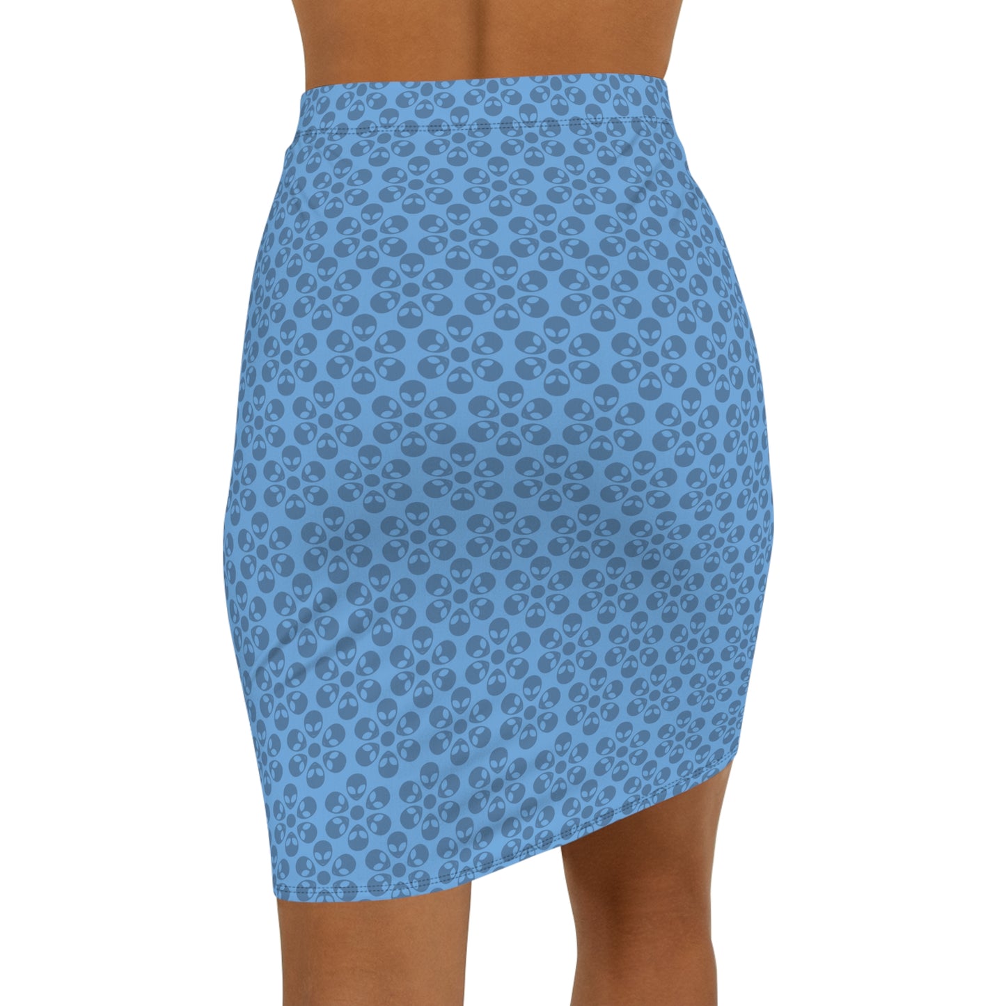 Womens MidWaist Pencil Skirt  Alien Flowers Light Blue
