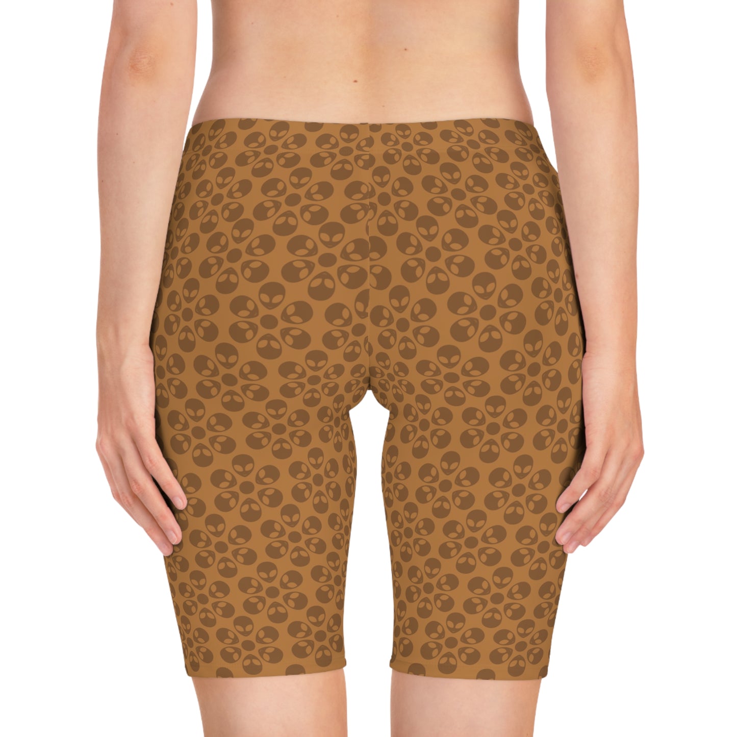 Womens Bike Shorts Alien Flowers Light Brown