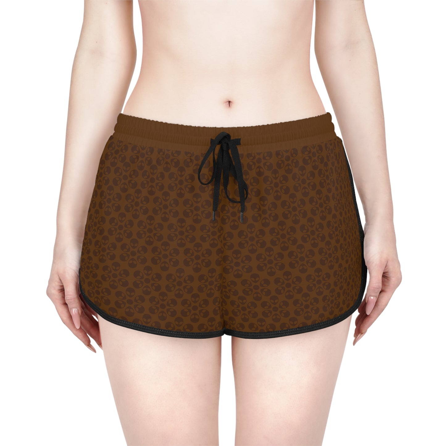 Womens Relaxed Shorts  Alien Flowers Brown