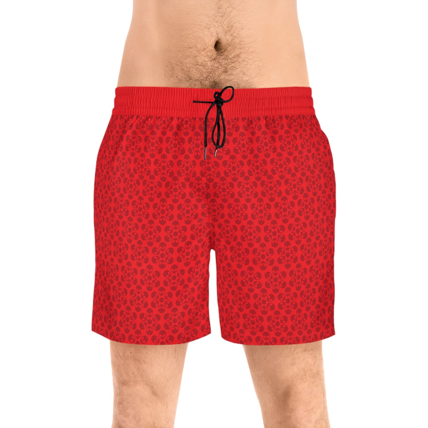 Stylish Mens MidLength Swim Shorts Beachwear Vacation Essentials Poolside Comfort Summer Outfit Trendy Swimwear Alien Flowers Red