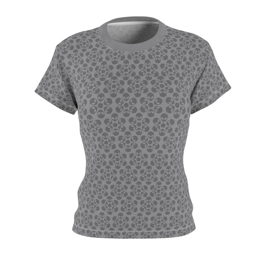 Stylish Womens Floral Tee  Casual Trendy Summer Fashion Gift for Her Short Sleeve Top Alien Flowers Grey