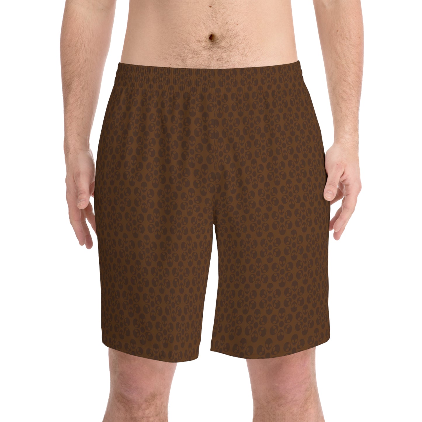 Mens Elastic Beach Shorts  Alien Flowers Brown