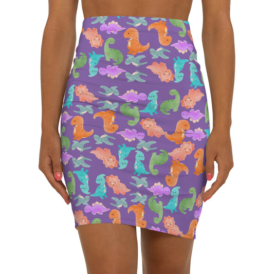 Dinosaur Print MidWaist Pencil Skirt for Fun and Playful Style Womens Skirt Cute Skirt Fashionable Skirt Casual Skirt Gift Idea Rainbow Dinos Light Purple