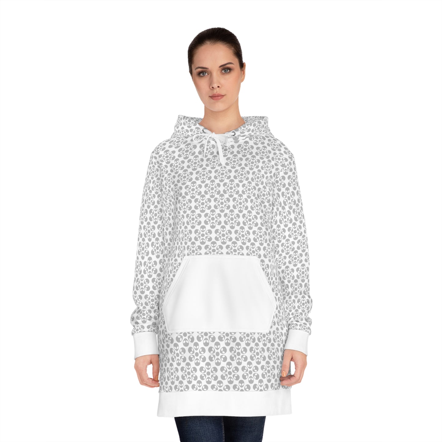 Womens Hoodie Dress  Alien Flowers White